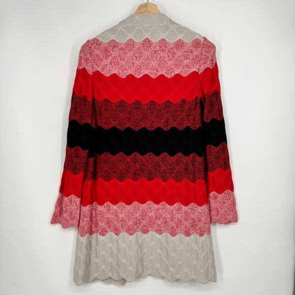 St. John Collection Ombre Knit Open Cardigan Wool Blend Caviar Tikka Waves Red - Picture 2 of 10